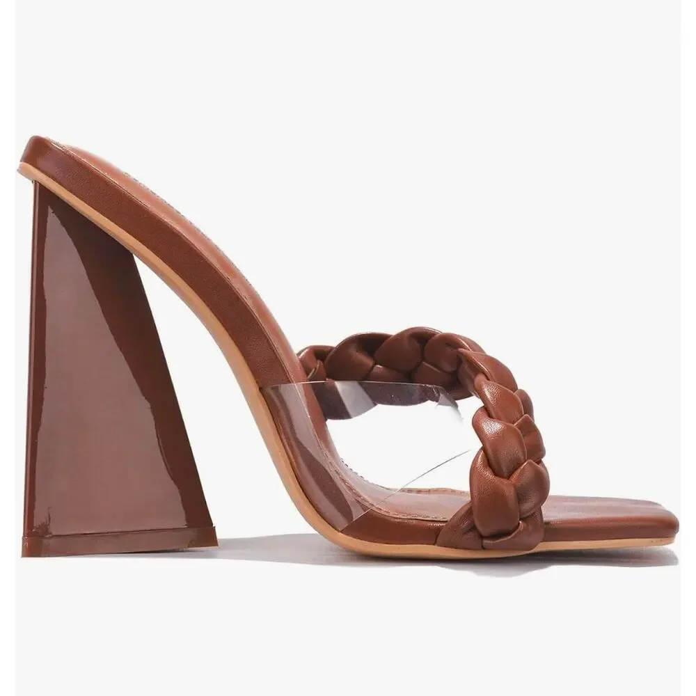 Cape Robbin Castellar Braided Odd-Shaped Block Heel, chocolate Brown, Size 7,
